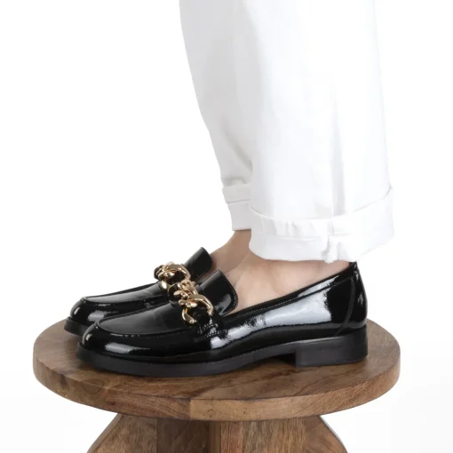 Mocassins NOIR Femme Motif Chaîne A Enfiler
