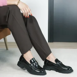 Mocassins NOIR Femme Motif Uni Lacets