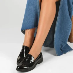 Mocassins NOIR Femme Motif Vernis A Enfiler
