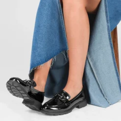 Mocassins NOIR Femme Motif Chaîne A Enfiler