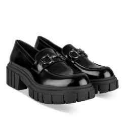 Mocassins NOIR Femme Motif Chaîne A Enfiler