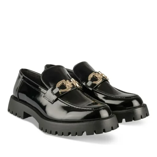 Mocassins NOIR Femme Motif Chaîne A Enfiler