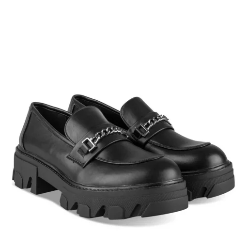 Mocassins NOIR Femme Motif Chaîne A Enfiler