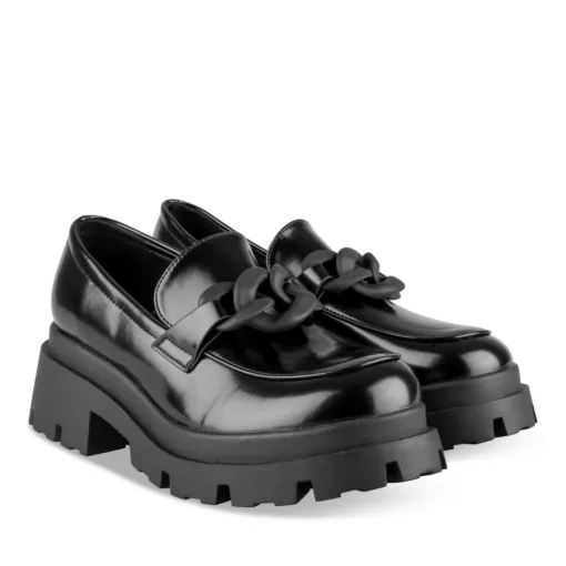 Mocassins NOIR Femme Motif Chaîne A Enfiler