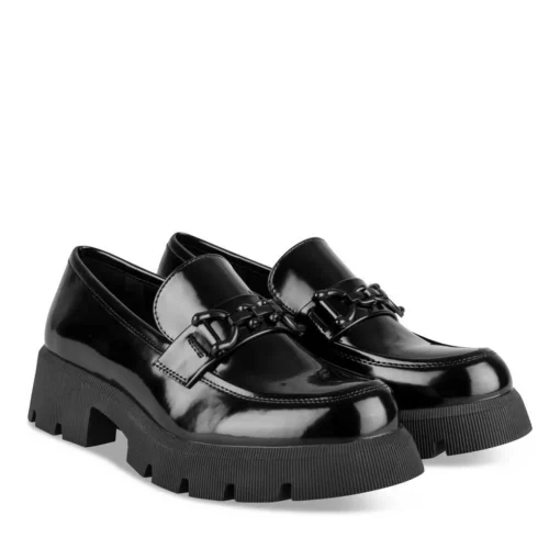 Mocassins NOIR Femme Motif Chaîne A Enfiler