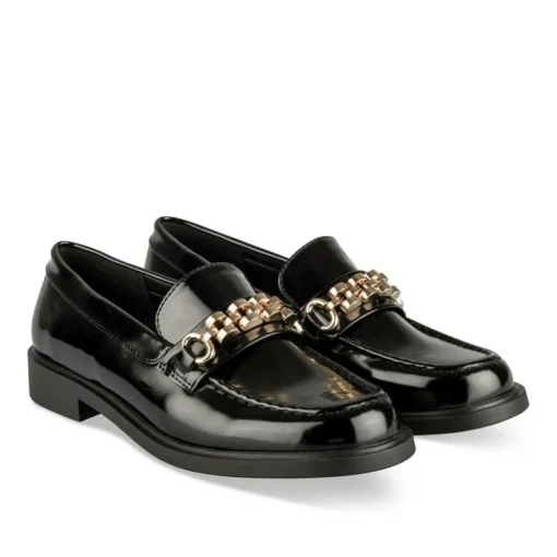 Mocassins NOIR Femme Motif Chaîne A Enfiler