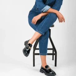 Mocassins NOIR Femme Motif Chaîne A Enfiler
