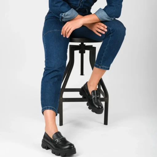 Mocassins NOIR Femme Motif Chaîne A Enfiler