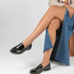Mocassins NOIR Femme Motif Vernis A Enfiler