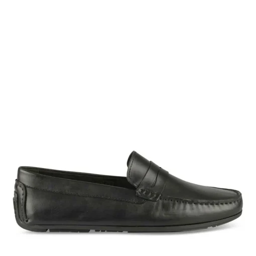 Mocassins NOIR Homme CUIR Motif Uni A Enfiler