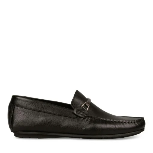 Mocassins NOIR Homme CUIR Motif Uni A Enfiler