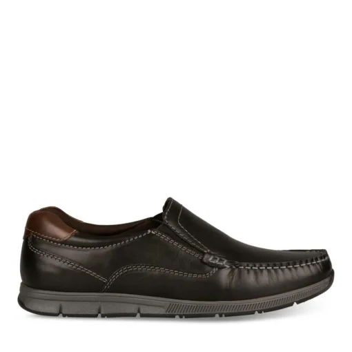 Mocassins NOIR Homme CUIR Motif Uni A Enfiler