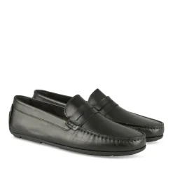 Mocassins NOIR Homme CUIR Motif Uni A Enfiler