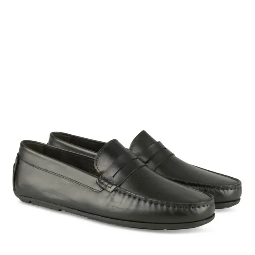 Mocassins NOIR Homme CUIR Motif Uni A Enfiler