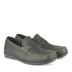 Mocassins NOIR Homme CUIR Motif Uni A Enfiler