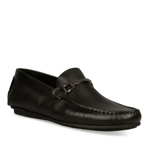 Mocassins NOIR Homme CUIR Motif Uni A Enfiler