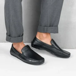 Mocassins NOIR Homme CUIR Motif Uni A Enfiler