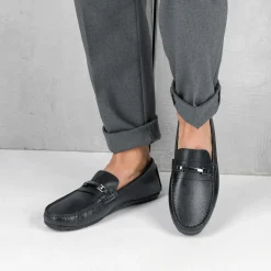 Mocassins NOIR Homme CUIR Motif Uni A Enfiler