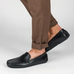 Mocassins NOIR Homme CUIR Motif Uni A Enfiler