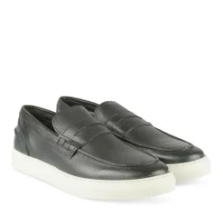 Mocassins NOIR Homme CUIR Motif Uni A Enfiler