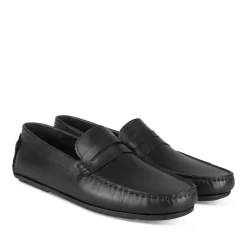Mocassins NOIR Homme CUIR Motif Uni A Enfiler