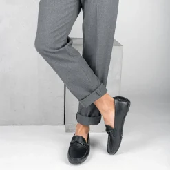 Mocassins NOIR Homme CUIR Motif Uni A Enfiler