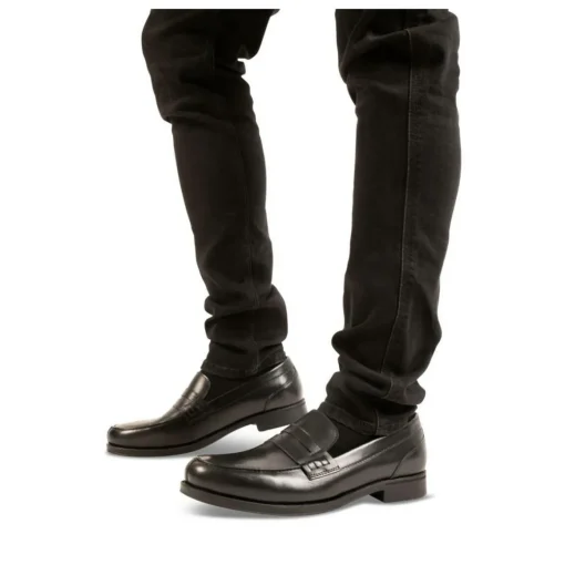 Mocassins NOIR Homme CUIR Motif Uni A Enfiler