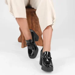 Mocassins Plateforme NOIR Femme Motif Uni A Enfiler