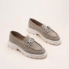 Mocassins TAUPE Femme CUIR Motif Chaîne A Enfiler