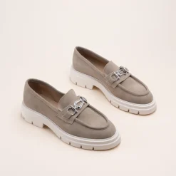 Mocassins TAUPE Femme CUIR Motif Chaîne A Enfiler