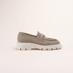 Mocassins TAUPE Femme CUIR Motif Chaîne A Enfiler