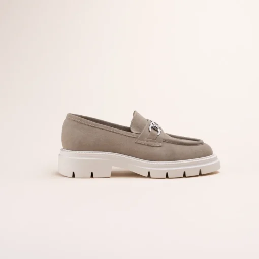 Mocassins TAUPE Femme CUIR Motif Chaîne A Enfiler