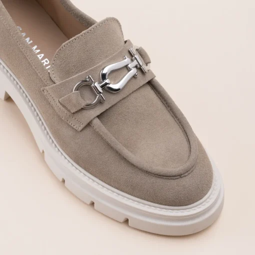 Mocassins TAUPE Femme CUIR Motif Chaîne A Enfiler