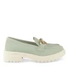Mocassins VERT Femme CUIR Motif Chaîne A Enfiler