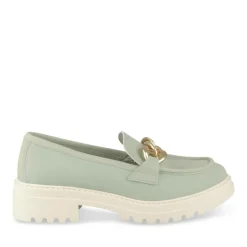 Mocassins VERT Femme CUIR Motif Chaîne A Enfiler