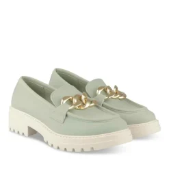 Mocassins VERT Femme CUIR Motif Chaîne A Enfiler