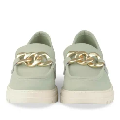 Mocassins VERT Femme CUIR Motif Chaîne A Enfiler