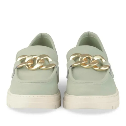 Mocassins VERT Femme CUIR Motif Chaîne A Enfiler