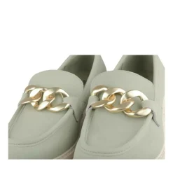 Mocassins VERT Femme CUIR Motif Chaîne A Enfiler