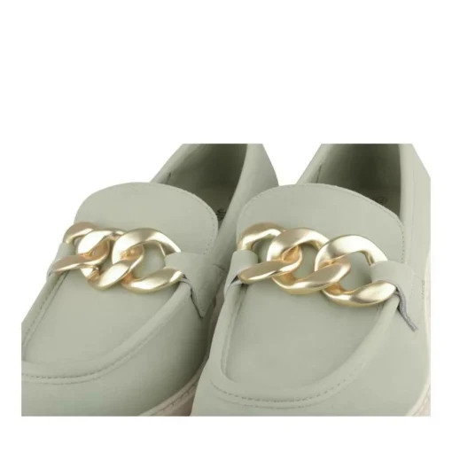 Mocassins VERT Femme CUIR Motif Chaîne A Enfiler
