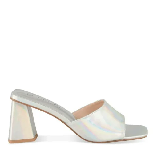 Mules ARGENT Femme Motif Iridescent A Enfiler