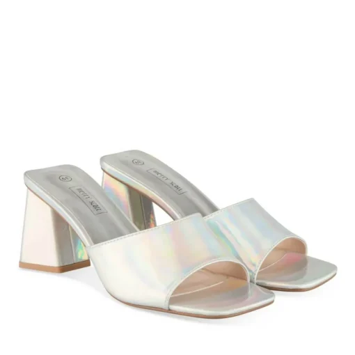 Mules ARGENT Femme Motif Iridescent A Enfiler