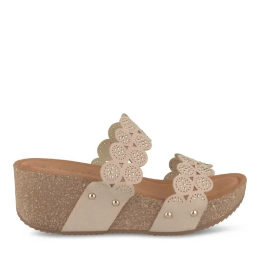 Mules BEIGE Femme Motif Clouté A Enfiler
