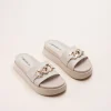 Mules BEIGE Femme Motif Chaîne A Enfiler