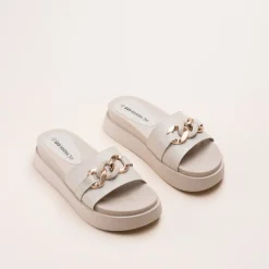 Mules BEIGE Femme Motif Chaîne A Enfiler