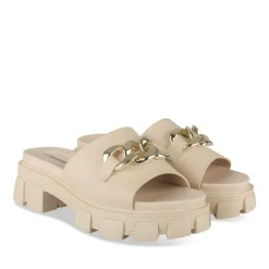 Mules BEIGE Femme Motif Chaîne A Enfiler