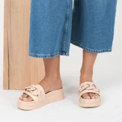 Mules BEIGE Femme Motif Chaîne A Enfiler