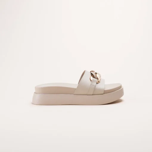 Mules BEIGE Femme Motif Chaîne A Enfiler