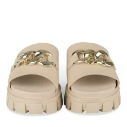 Mules BEIGE Femme Motif Chaîne A Enfiler