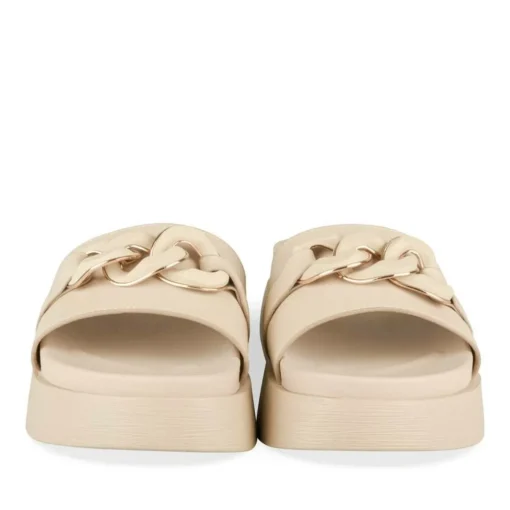 Mules BEIGE Femme Motif Chaîne A Enfiler